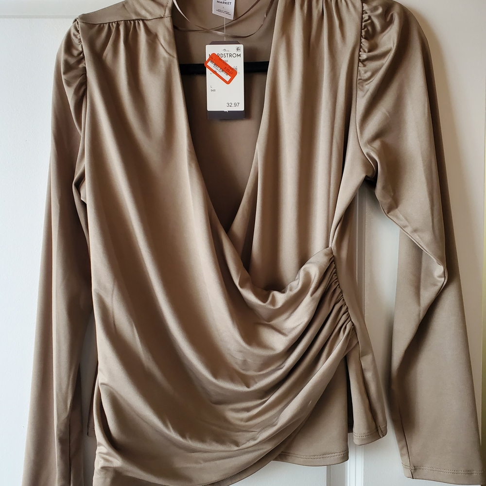 Melrose and Market Beige Draped Blouse